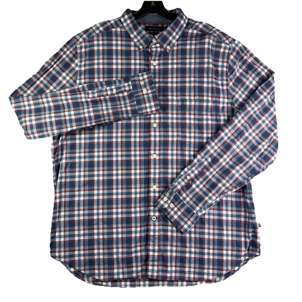 Nautica Classic Fit Stretch Button Down Shirt Men's XL Long Sleeve Plaid